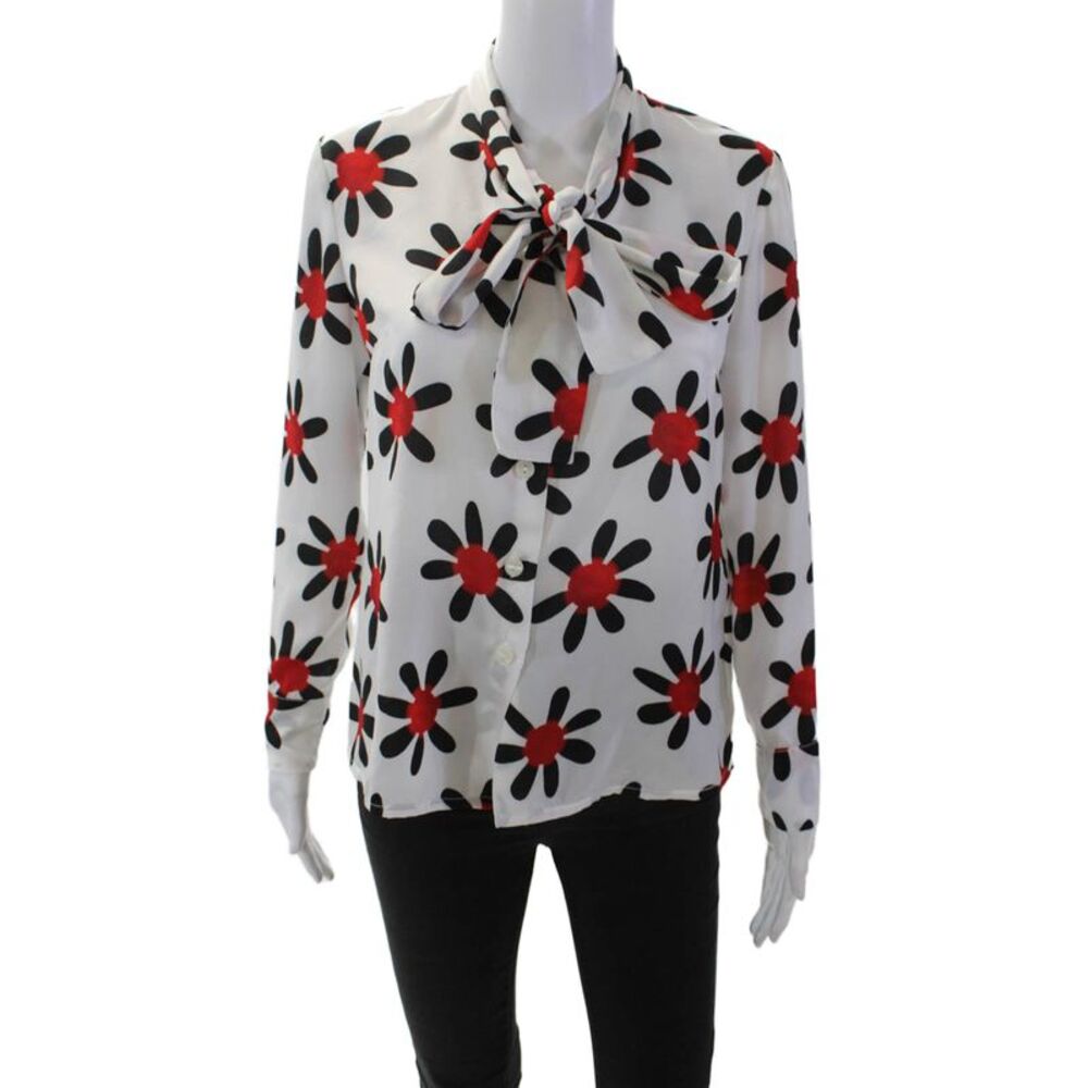 Cara Lotti Womens Floral Print Button Down Blouse White Black Size EUR 38